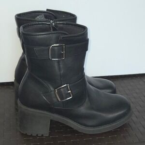 Cloudwalkers Avenue Karli-1477 Black Moto Ankle Boots Buckle Block Heel 9W
